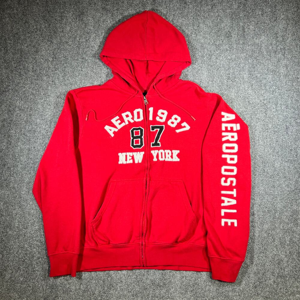 Y2K Aeropostale 1987 New York Full Zip Hoodie Red XL Sweatshirt